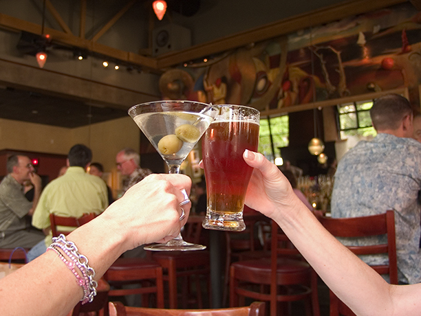 martini and beer toast